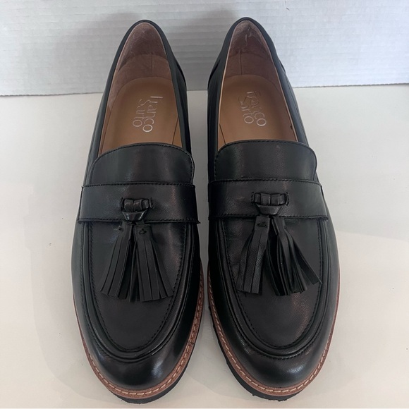 Franco Sarto Carolynn Platform Lug black leather tassel loafers size 8.5 M - Picture 4 of 12